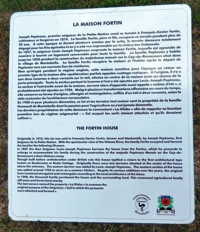 La Maison Fortin / The Fortin House Marker image. Click for full size.