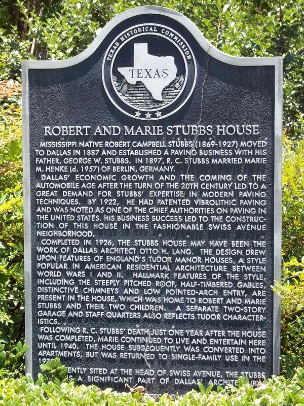 Robert and Marie Stubbs House Marker image. Click for full size.