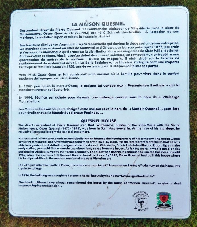 La Maison Quesnel / Quesnel House Marker image. Click for full size.