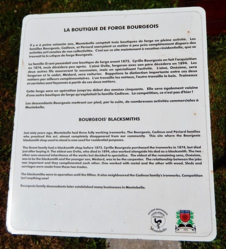 La Boutique de Forge Bourgeois /<br>Bourgeois' Blacksmiths Marker. Click for full size. La Boutique de Forge Bourgeois /<br>Bourgeois' Blacksmiths Marker image. Click for full size.