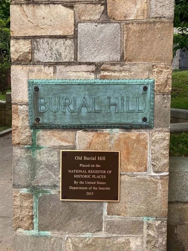 Old Burial Hill National Register of Historic Places tablet from 2013. Click for full size. Old Burial Hill National Register of Historic Places tablet from 2013 image. Click for full size.