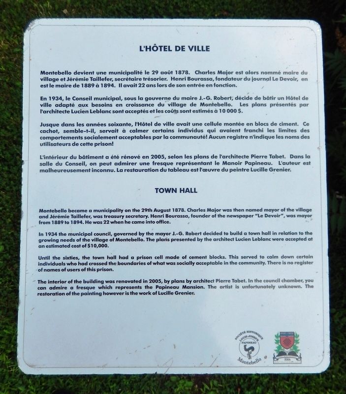 L'Htel de Ville / Town Hall Marker image. Click for full size.