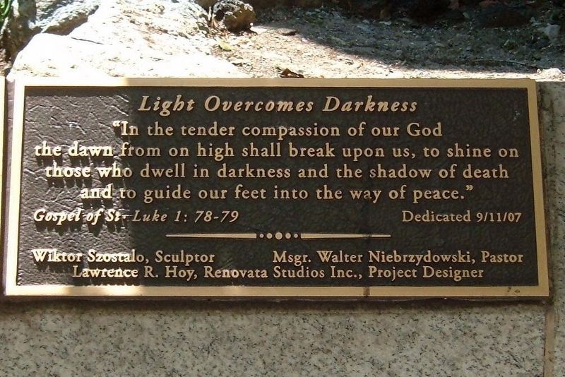 "Light Overcomes Darkness" plaque image. Click for full size.