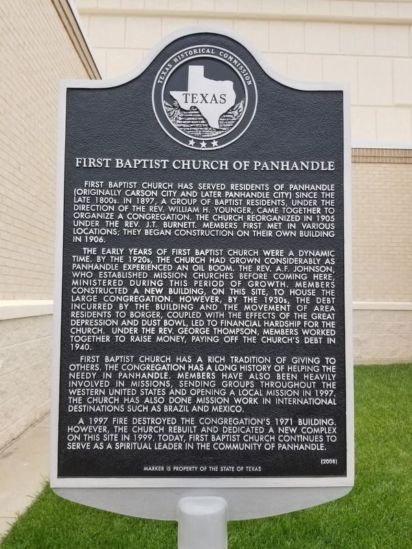 First Baptist Church of Panhandle Marker image. Click for full size.