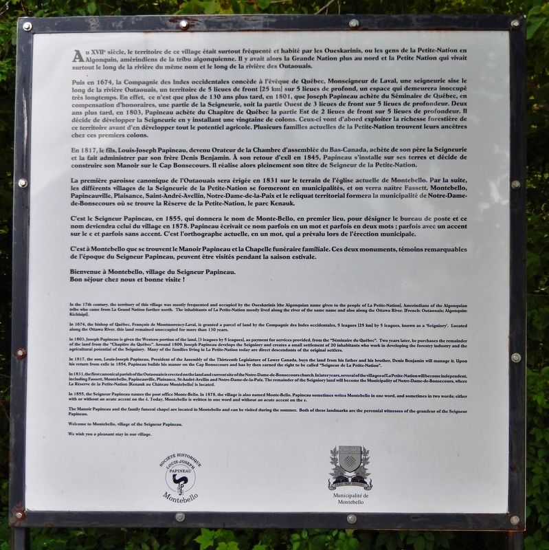 Histoire de Montebello / History of Montebello Marker. Click for full size. Histoire de Montebello / History of Montebello Marker image. Click for full size.