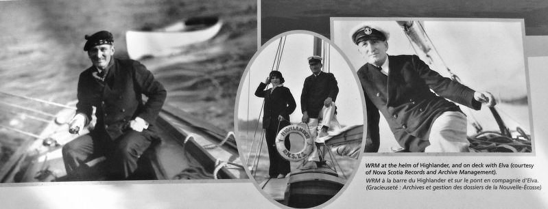 Marker detail: WRM at the helm of the <i>Highlander</i>, and on deck with Elva image. Click for full size.