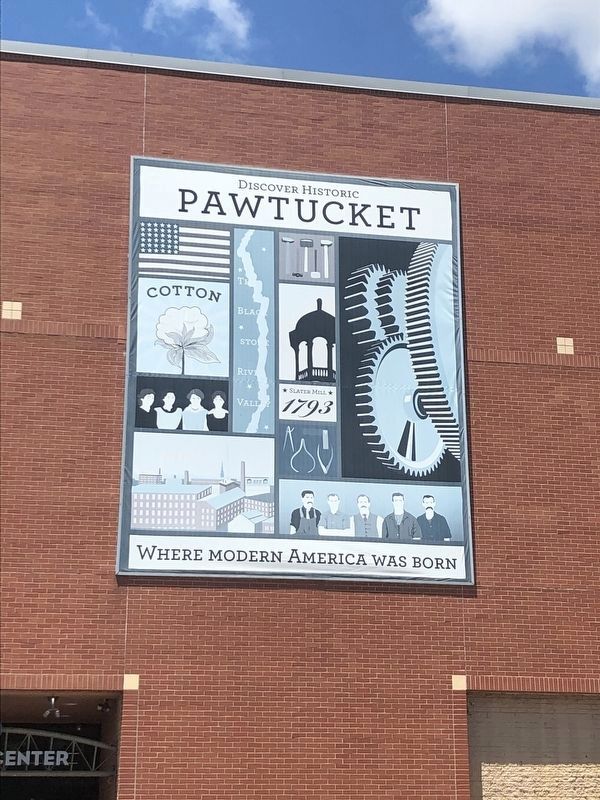 Mural across Roosevelt Avenue about Pawtucket's significance in the American Industrial Revolution image. Click for full size.