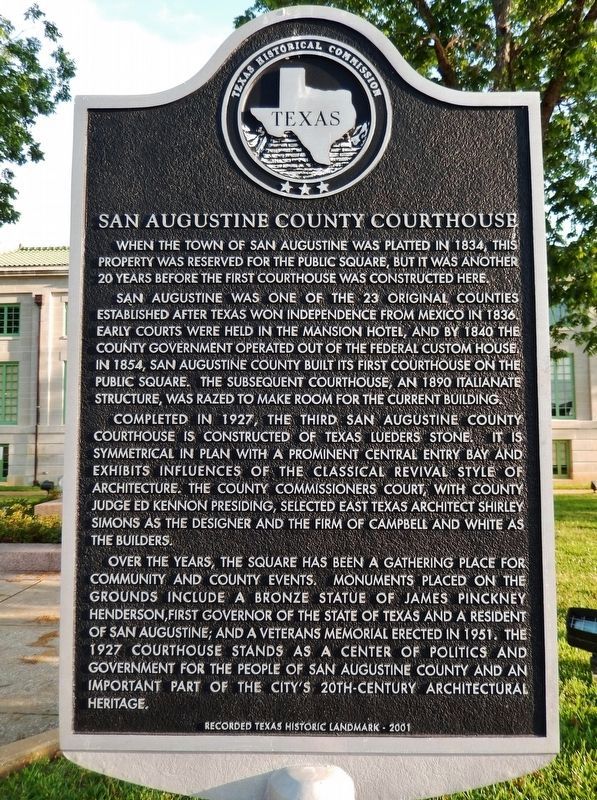 San Augustine County Courthouse Marker image. Click for full size.