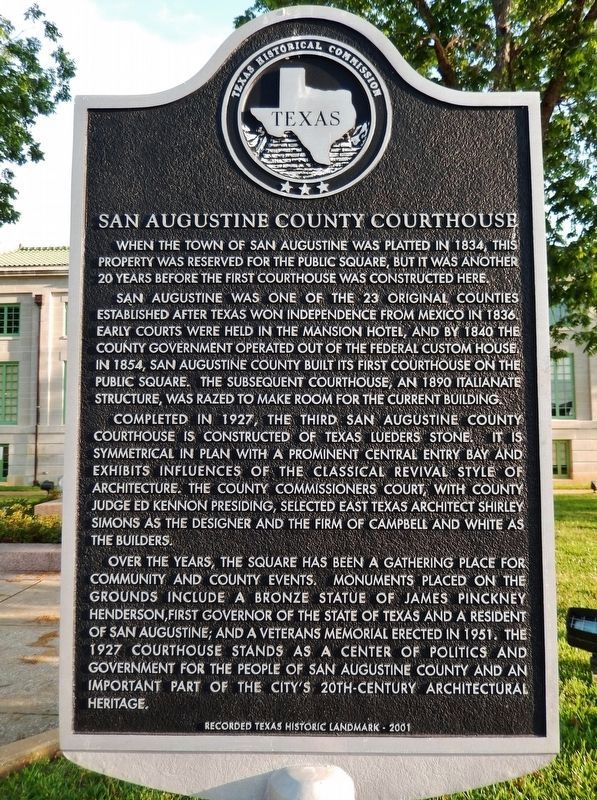 San Augustine County Courthouse Historical Marker