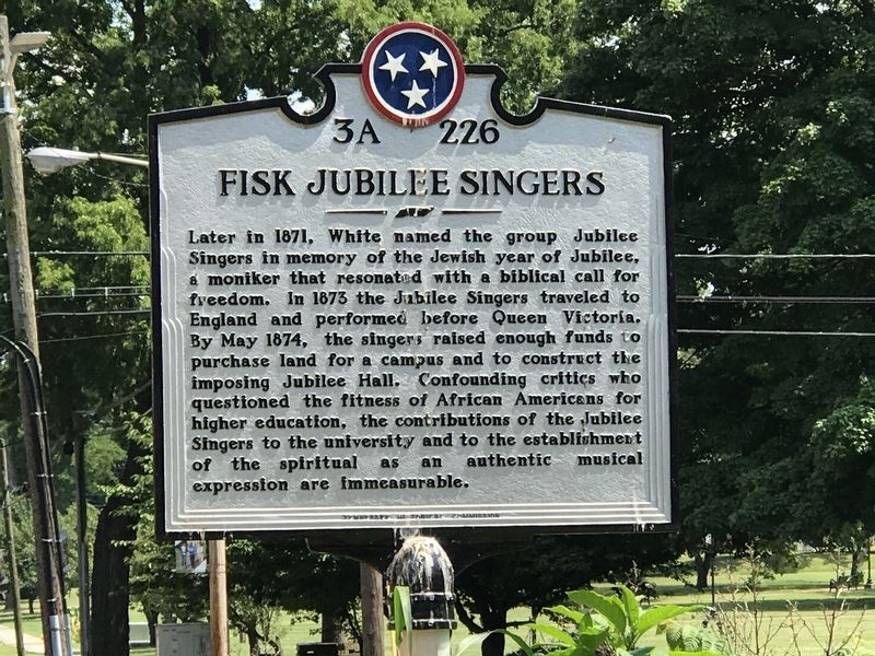 Fisk Jubilee Singers Marker. Click for full size. Fisk Jubilee Singers Marker image. Click for full size.
