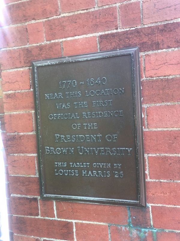 The First Official Residence of the President of Brown University Marker. Click for full size. The First Official Residence of the President of Brown University Marker image. Click for full size.
