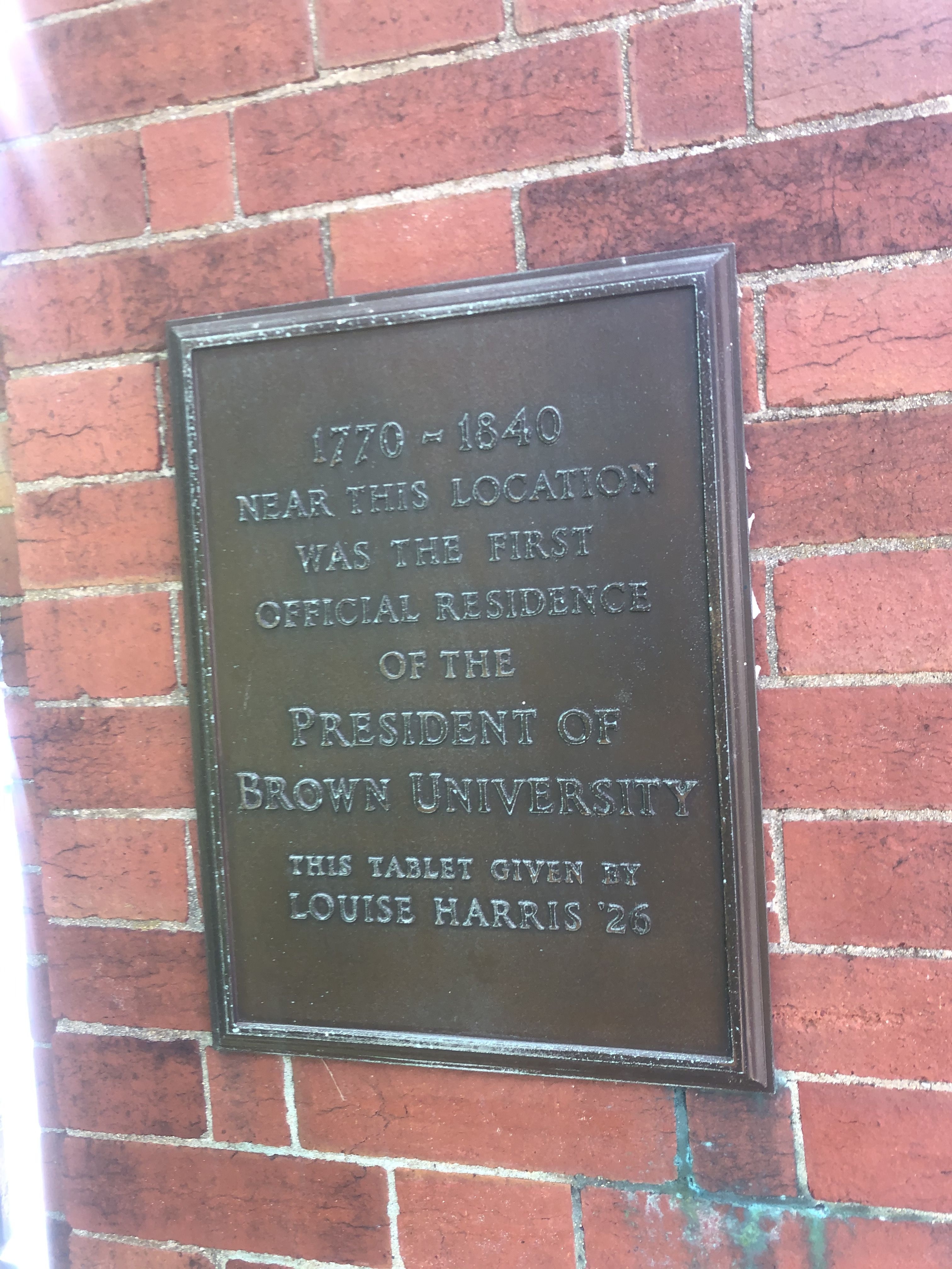 The First Official Residence of the President of Brown University Marker