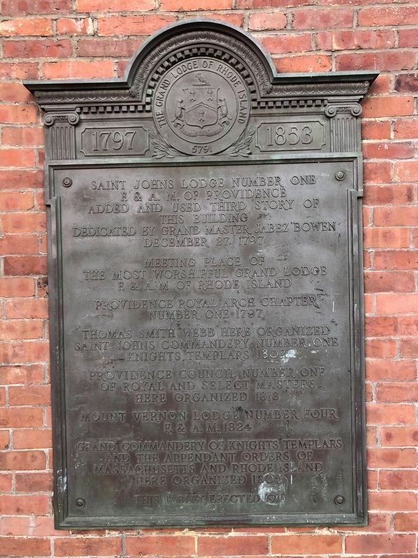 The Grand Lodge of Rhode Island Marker image. Click for full size.