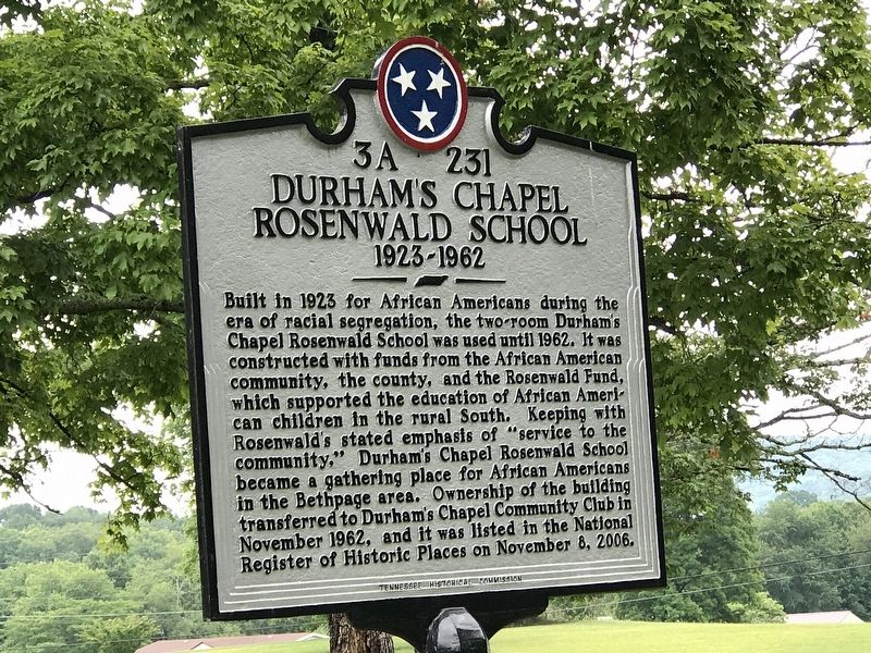 Durham's Chapel Rosenwald School Marker image. Click for full size.