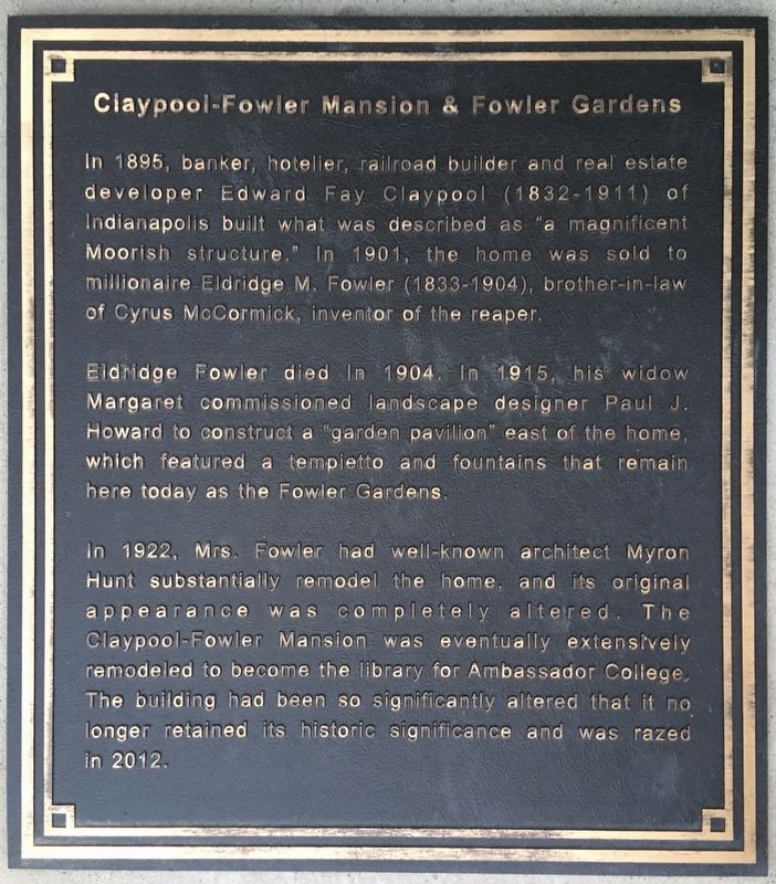 Claypool-Fowler Mansion Marker image. Click for full size.