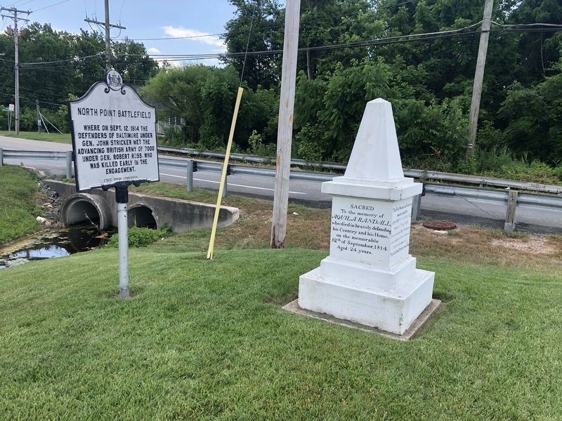 North Point Battlefield marker with the monument image. Click for full size.