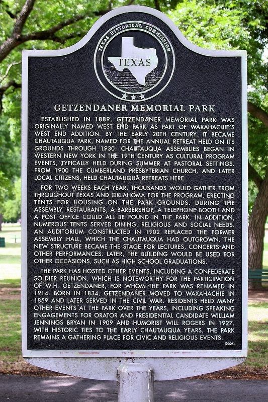 Getzendaner Memorial Park Marker image. Click for full size.