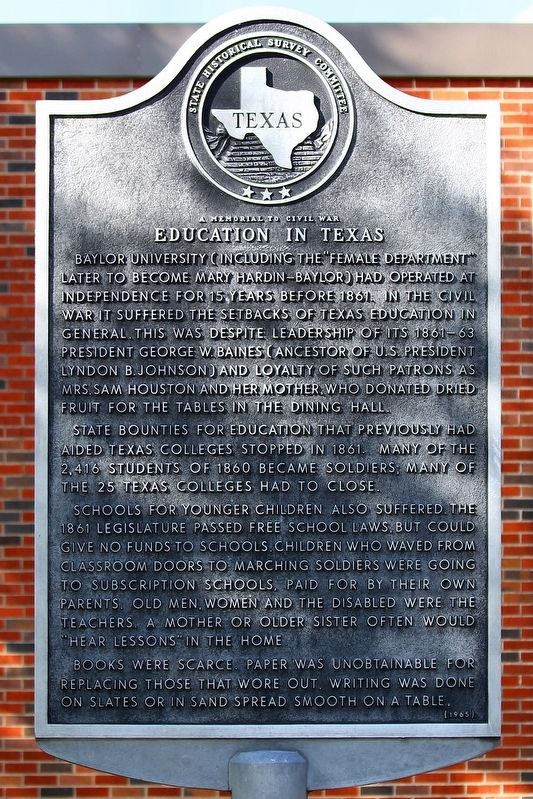 A Memorial to Civil War Education in Texas Marker image. Click for full size.