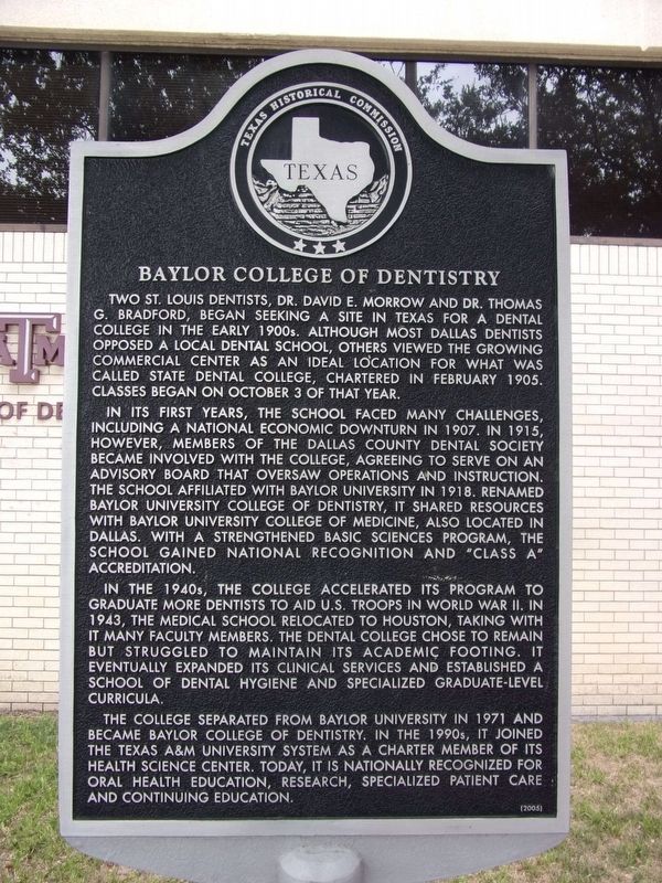 Baylor College of Dentistry Marker. Click for full size. Baylor College of Dentistry Marker image. Click for full size.