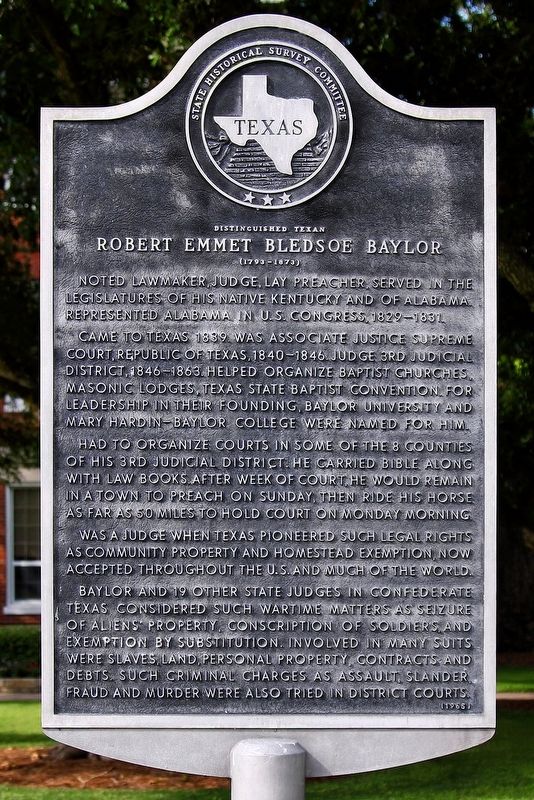 Distinguished Texan Robert Emmet Bledsoe Baylor Marker. Click for full size. Distinguished Texan Robert Emmet Bledsoe Baylor Marker image. Click for full size.