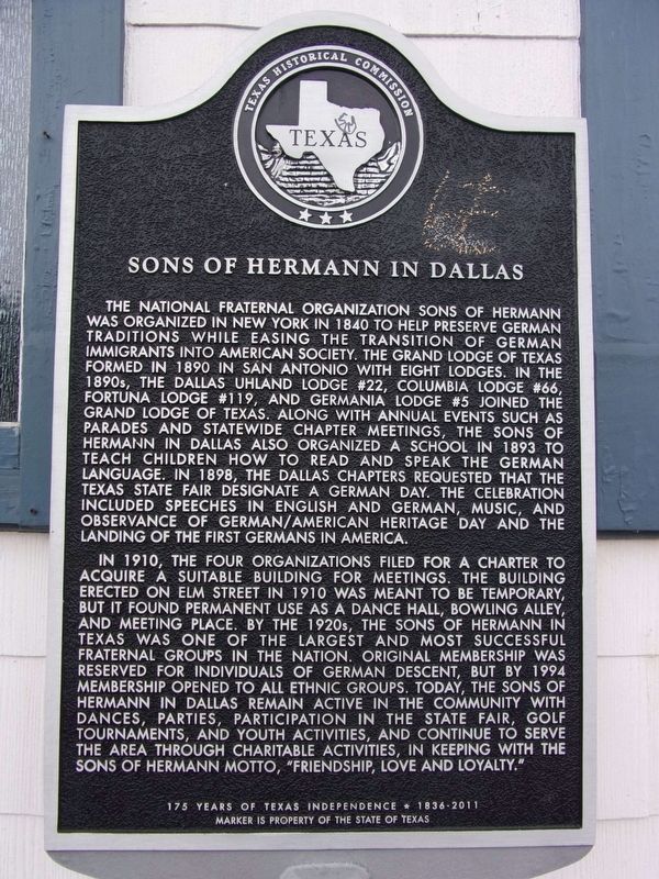 Sons of Hermann in Dallas Marker. Click for full size. Sons of Hermann in Dallas Marker image. Click for full size.