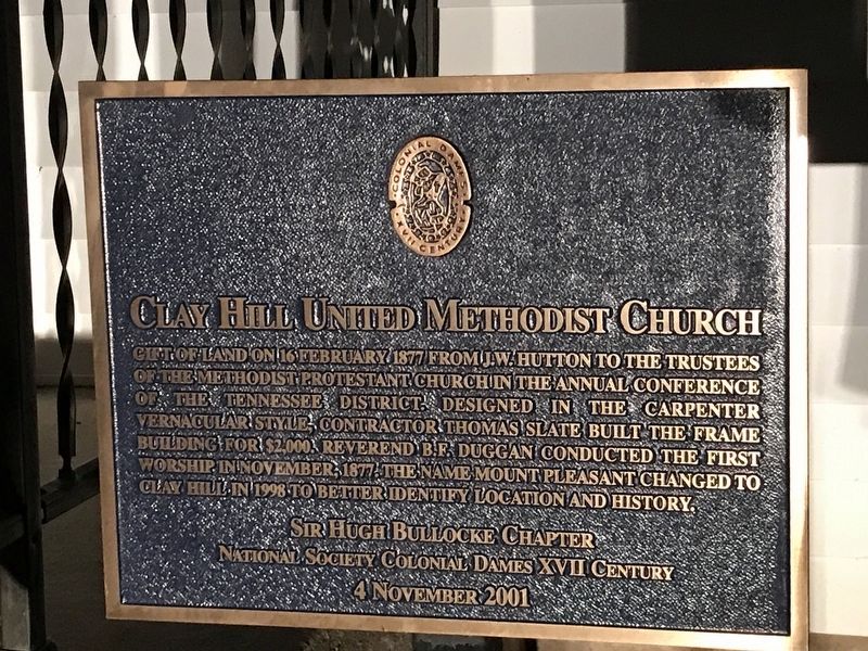 Clay Hill United Methodist Church Marker image. Click for full size.