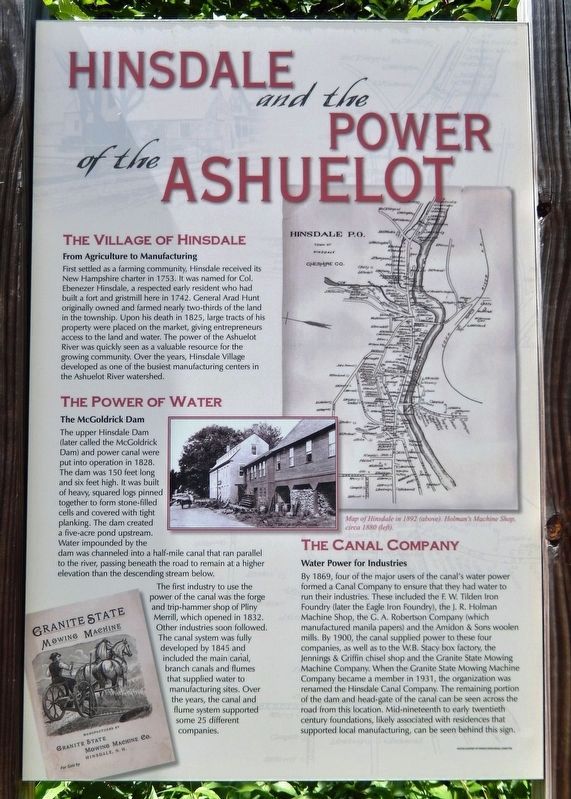 Hinsdale and the Power of the Ashuelot<br>(<i>marker panel 1</i>) image. Click for full size.