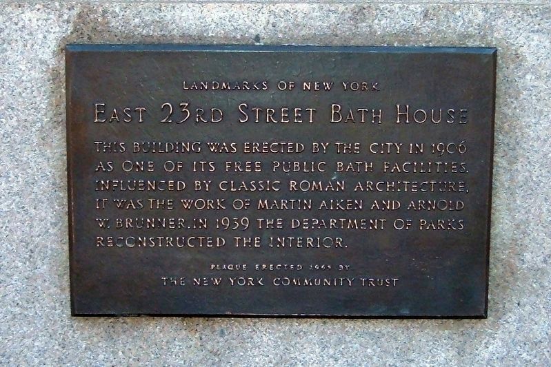 East 23rd Street Bath House plaque. Click for full size. East 23rd Street Bath House plaque image. Click for full size.