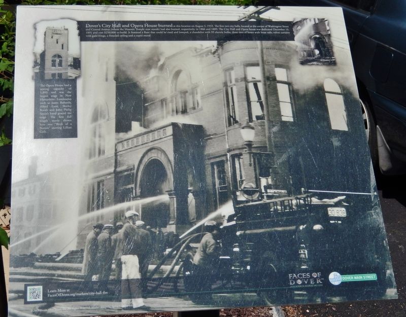 Dover's City Hall and Opera House Burned Marker image. Click for full size.