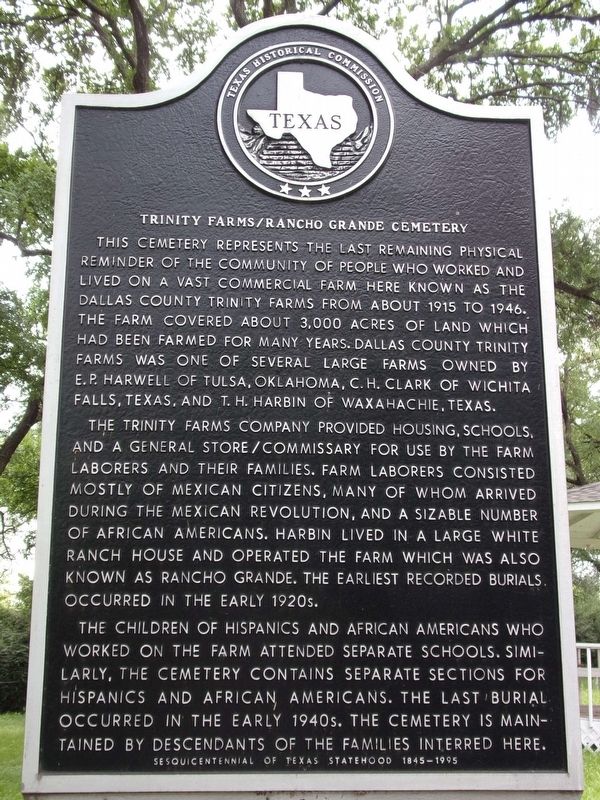 Trinity Farms/Rancho Grande Cemetery Marker. Click for full size. Trinity Farms/Rancho Grande Cemetery Marker image. Click for full size.