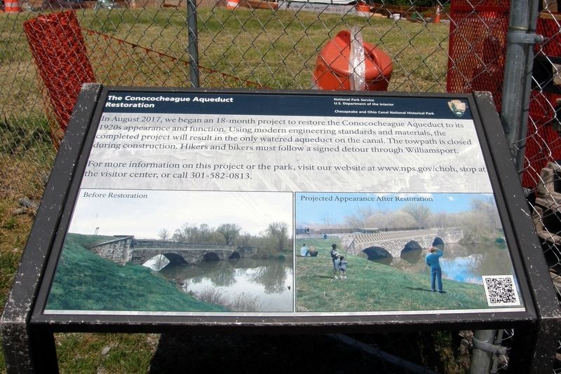The Conococheague Aqueduct Restoration Marker. Click for full size. The Conococheague Aqueduct Restoration Marker image. Click for full size.