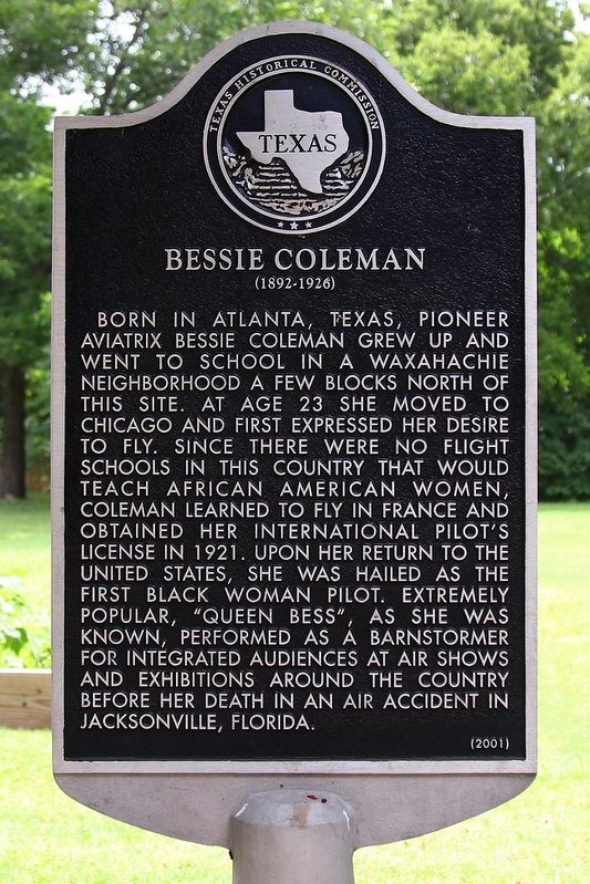 Bessie Coleman Marker. Click for full size. Bessie Coleman Marker image. Click for full size.