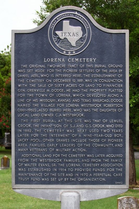Lorena Cemetery Marker image. Click for full size.