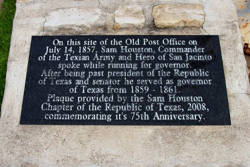 Site of Sam Houston Speech Marker. Click for full size. Site of Sam Houston Speech Marker image. Click for full size.