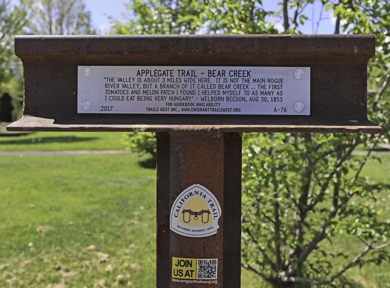Applegate Trail - Bear Creek Marker. Click for full size. Applegate Trail - Bear Creek Marker image. Click for full size.