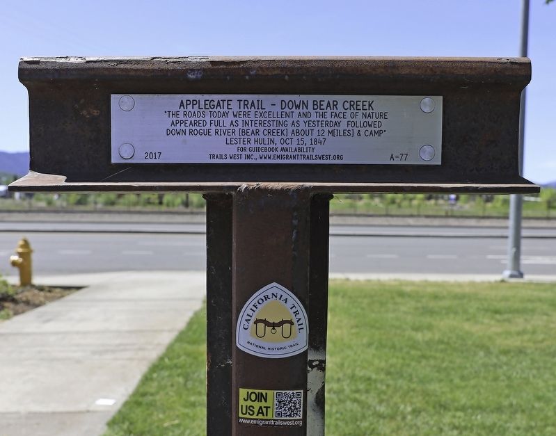 Applegate Trail - Down Bear Creek Marker. Click for full size. Applegate Trail - Down Bear Creek Marker image. Click for full size.