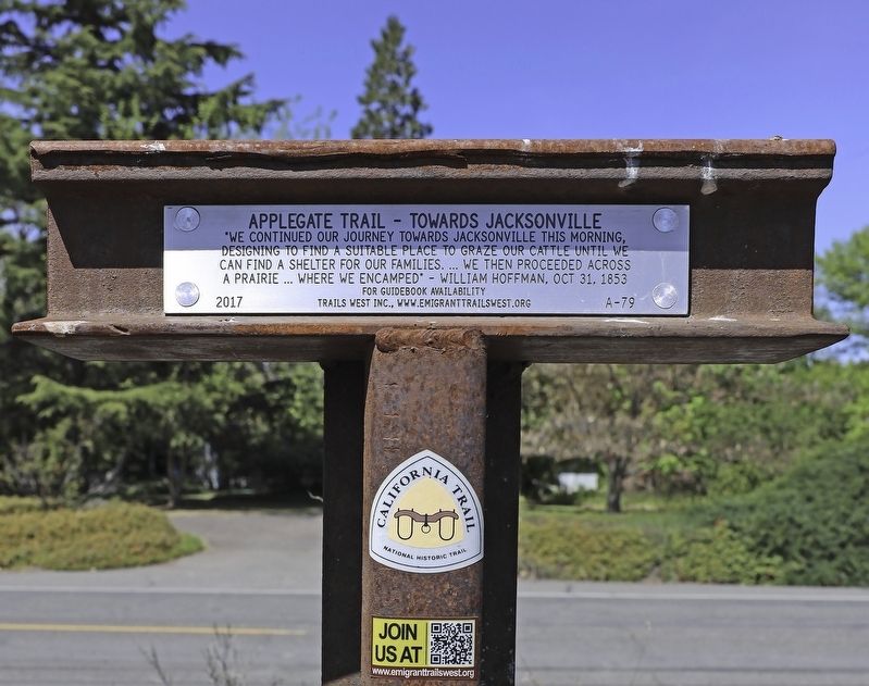 Applegate Trail - Towards Jacksonville Marker. Click for full size. Applegate Trail - Towards Jacksonville Marker image. Click for full size.