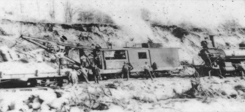Marker detail: Railroad construction, circa 1890 photo image. Click for full size.