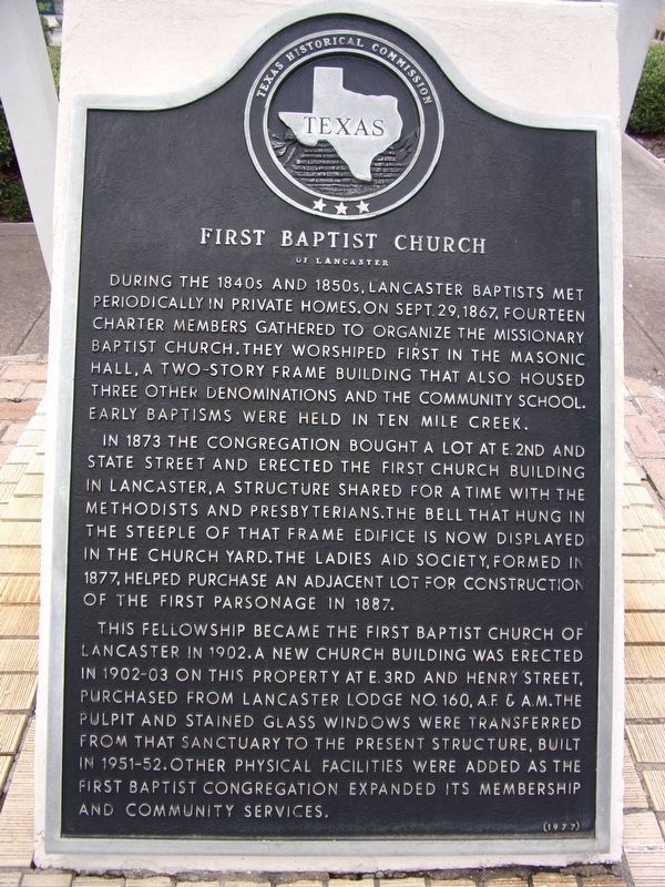 First Baptist Church of Lancaster Marker. Click for full size. First Baptist Church of Lancaster Marker image. Click for full size.
