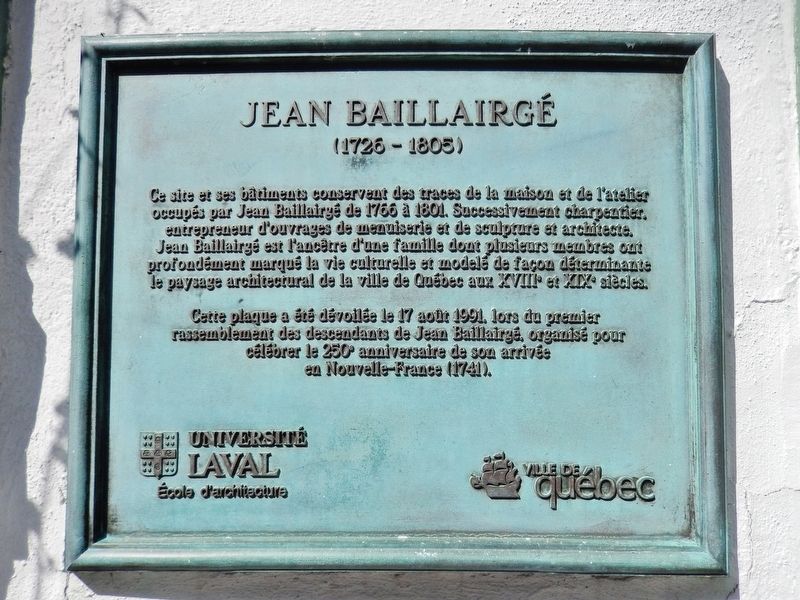 Jean Baillairge Marker image. Click for full size.