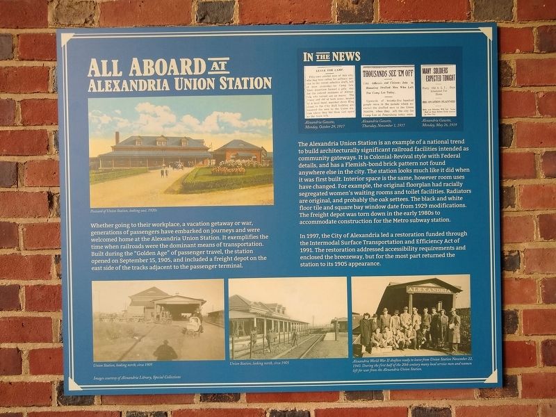 All Aboard at Alexandria Union Station Marker image. Click for full size.