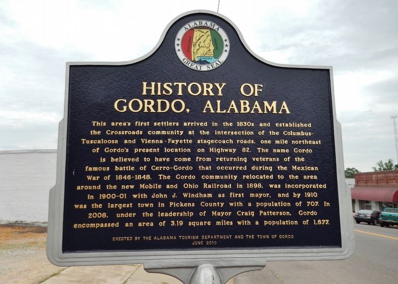 History of Gordo, Alabama Marker image. Click for full size.