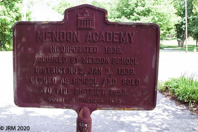 Mendon Academy Marker Reverse image. Click for full size.