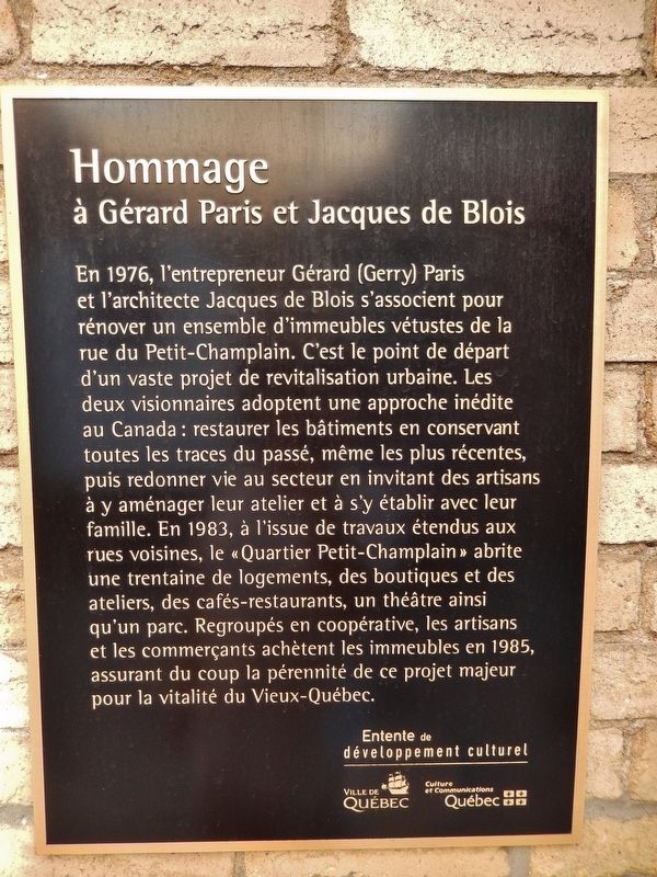 Hommage à Gérard Paris et Jacques de Blois Marker. Click for full size. Hommage à Gérard Paris et Jacques de Blois Marker image. Click for full size.