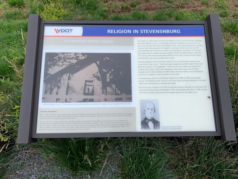 Religion in Stevensburg Marker. Click for full size. Religion in Stevensburg Marker image. Click for full size.