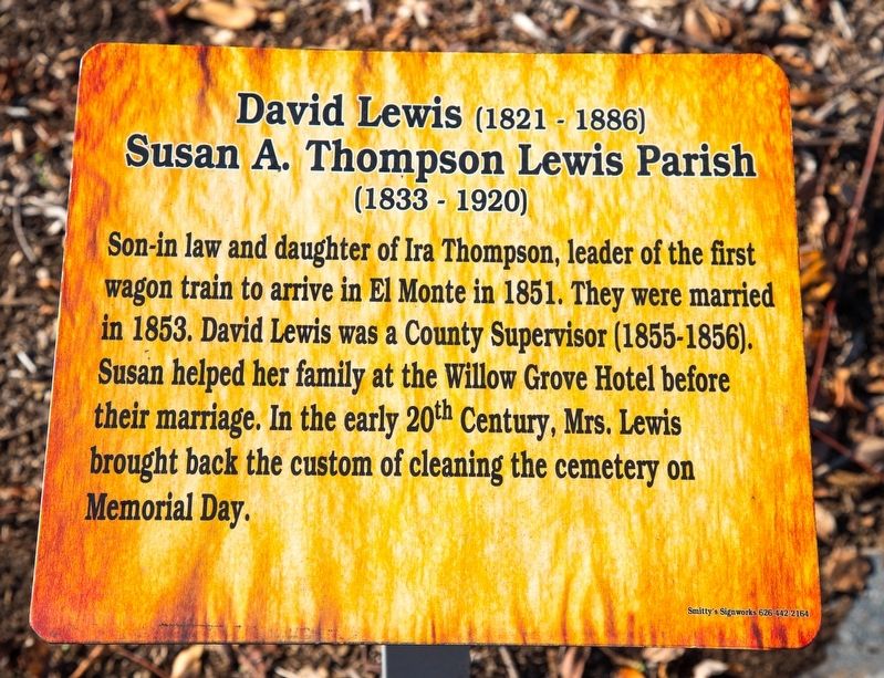 David Lewis and Susan A. Thompson Lewis Parish Marker image. Click for full size.