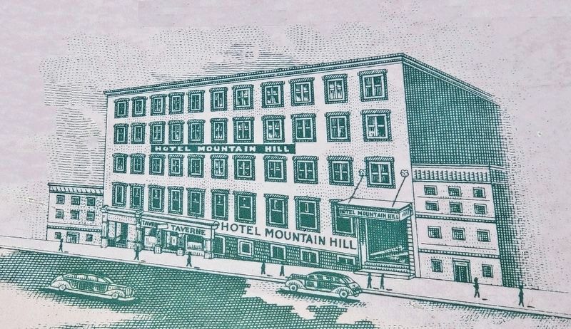 Marker detail: L'hôtel Mountain Hill / Mountain Hill Hotel. Click for full size. Marker detail: L'hôtel Mountain Hill / Mountain Hill Hotel image. Click for full size.