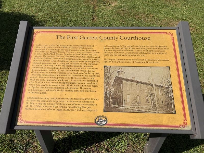 The First Garrett County Courthouse Marker image. Click for full size.