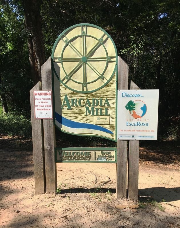 Arcadia Mill Archaeological Site entrance sign image. Click for full size.