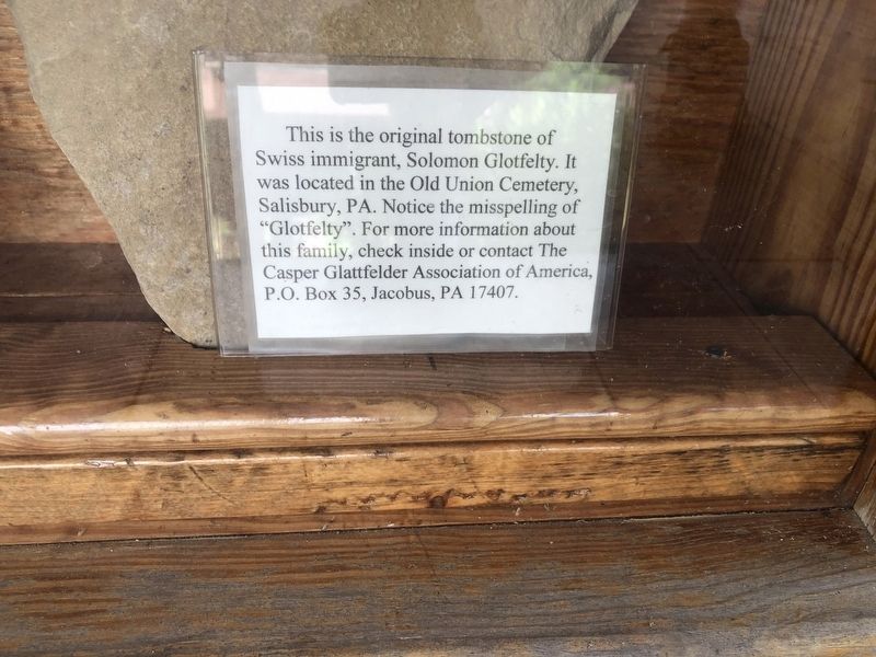 The Original Tombstone of Solomon Glotfelty Marker. Click for full size. The Original Tombstone of Solomon Glotfelty Marker image. Click for full size.